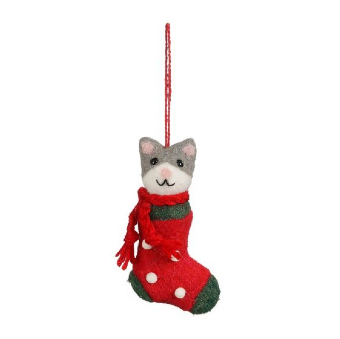 Kerstbal: grijze kat in sok