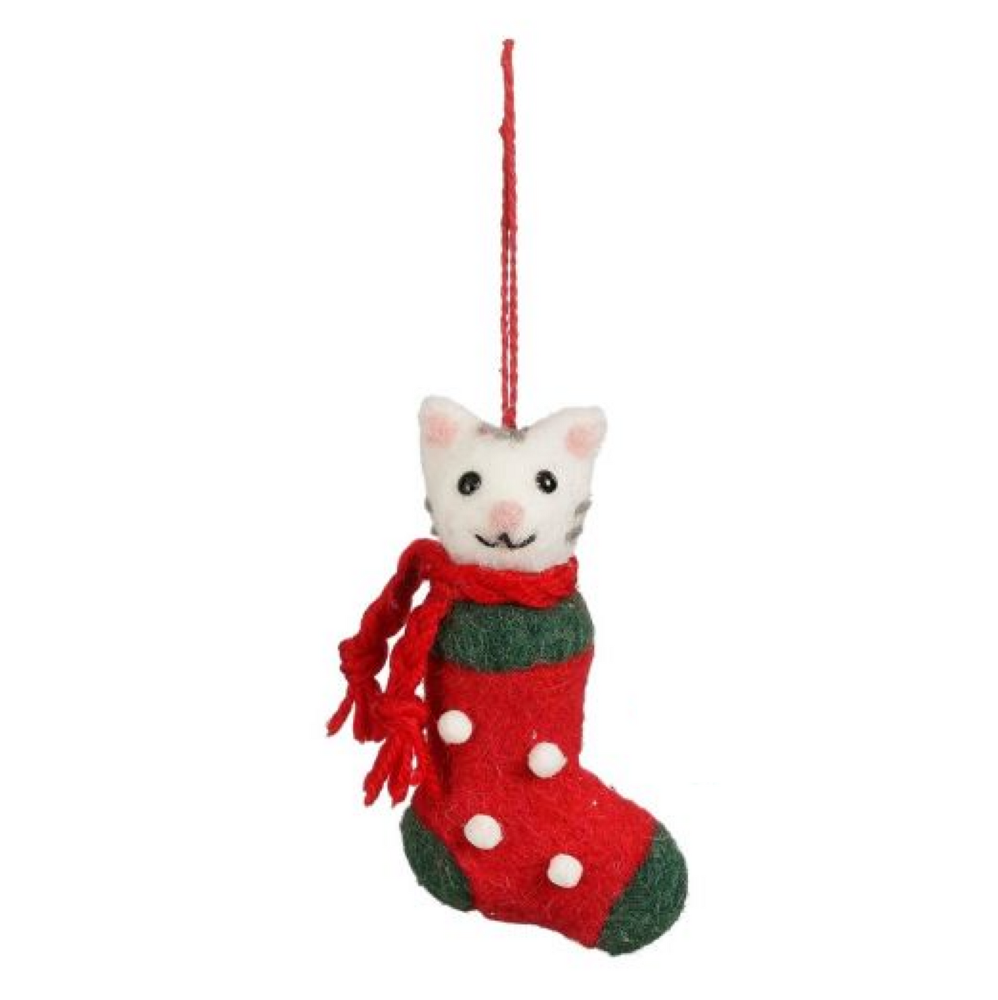 Kerstbal: witte kat in sok