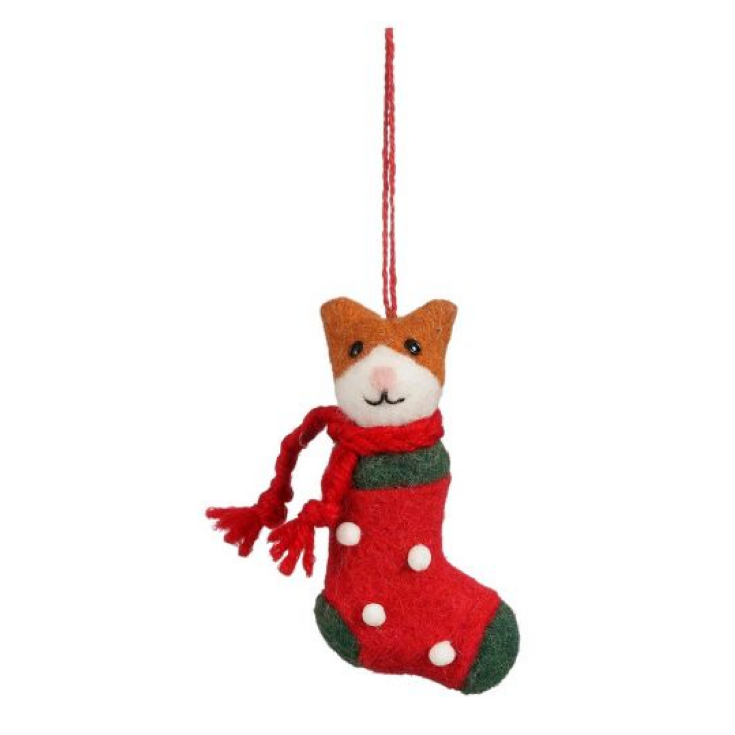 Kerstbal: bruine kat in sok