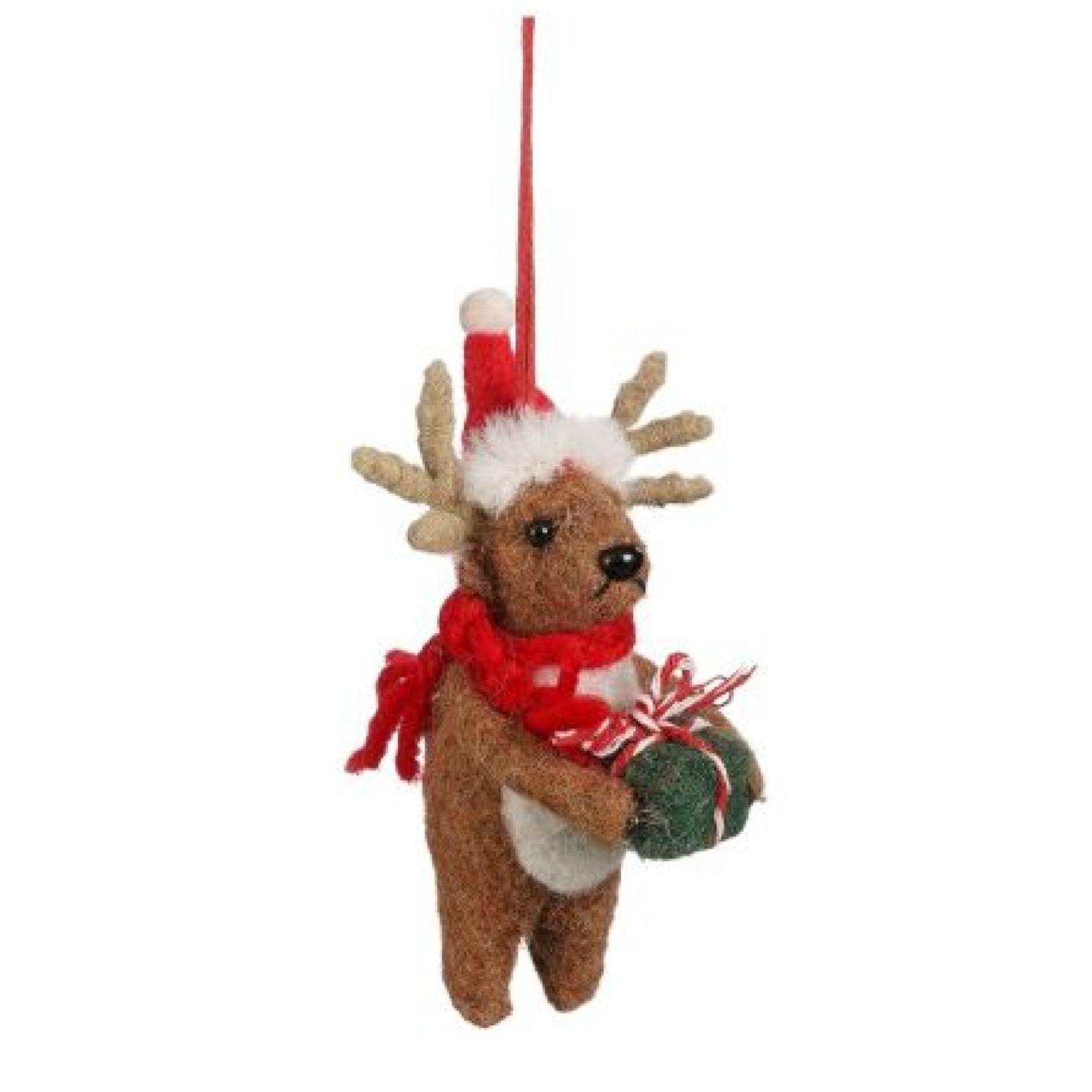 Kerstbal: hertje met cadeau