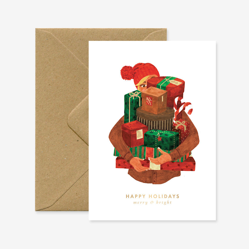 Wenskaart: Xmas girl presents