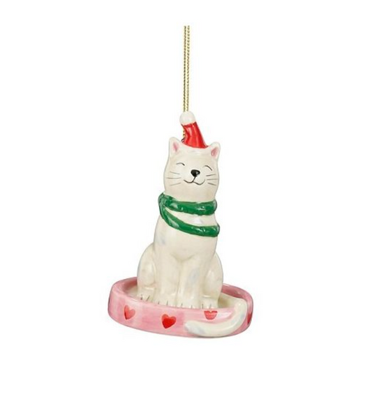Kerstbal: witte poes